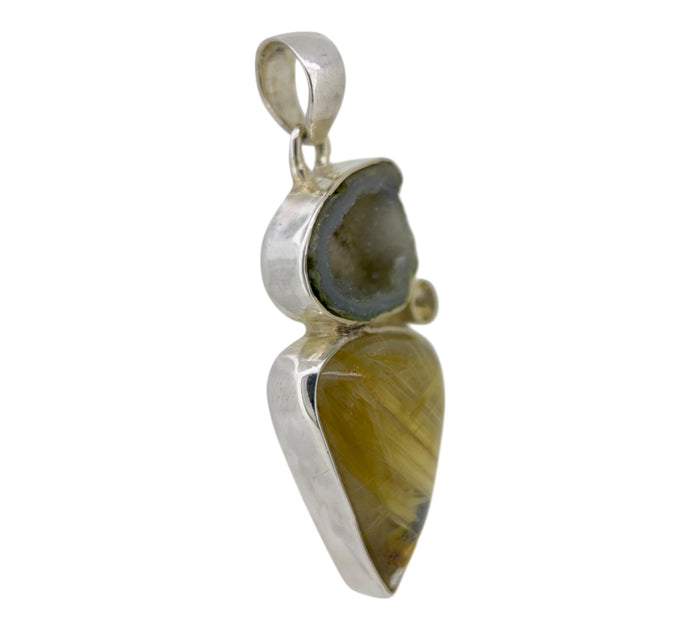 Agate & Rutilated Quartz Pendant
