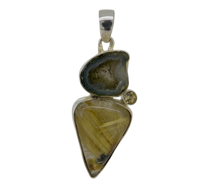 Agate & Rutilated Quartz Pendant