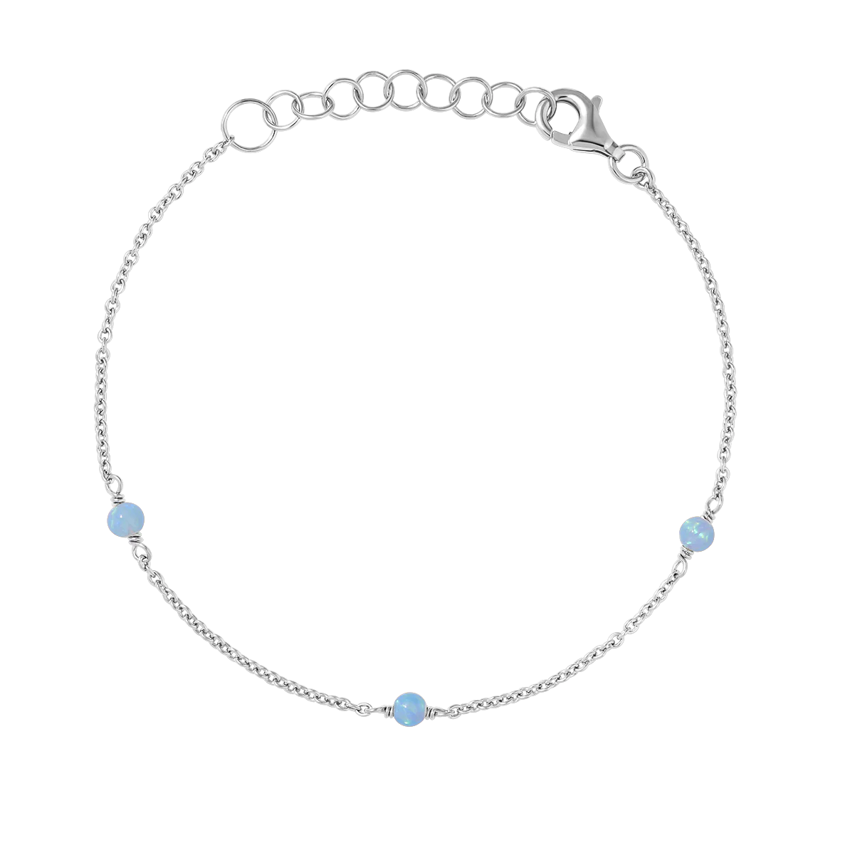 Silver bracelet with opal beads on a white background