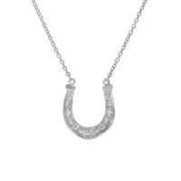 Silver horseshoe necklace on a white background