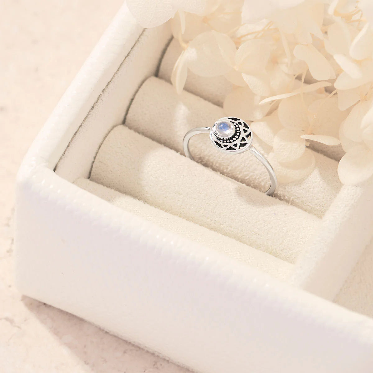 Mandala Moon Moonstone Ring