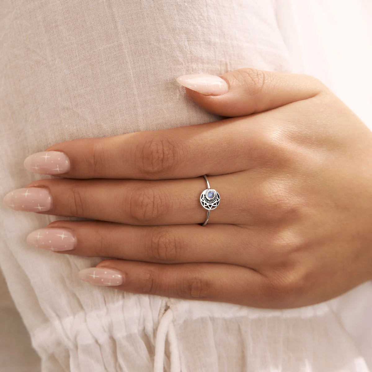 Mandala Moon Moonstone Ring