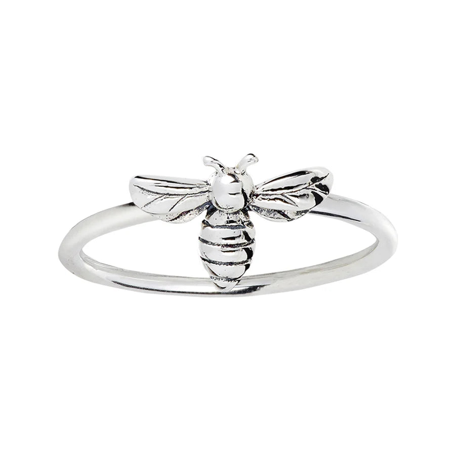 Silver bee ring on a white background