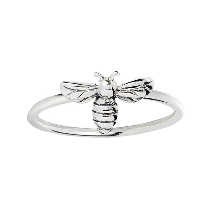 Silver bee ring on a white background