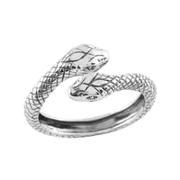 Silver snake-shaped ring on a white background