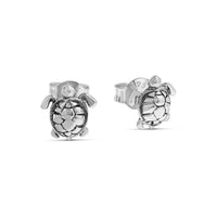Silver turtle stud earrings on a white background
