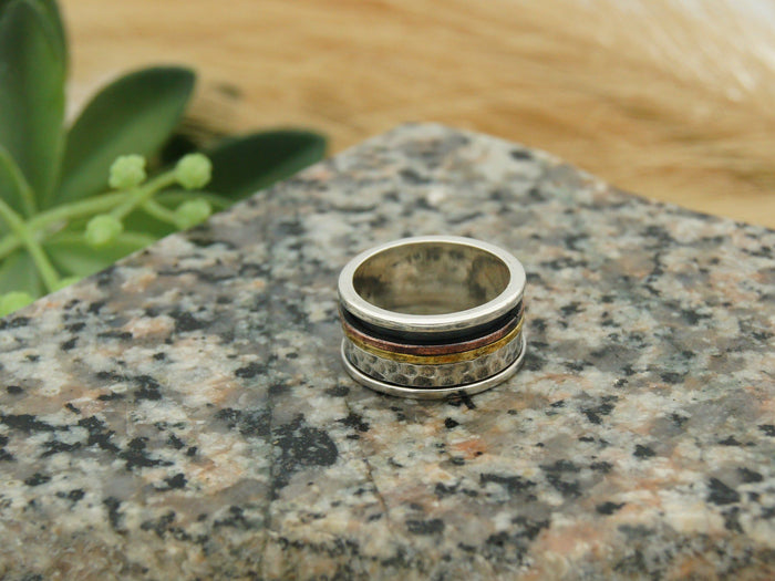 Spinner Ring 3 Tone, Silver, Copper & Brass NaturesEmporium Ring, Spinner Ring, Sterling Silver, Sterling Silver Ring