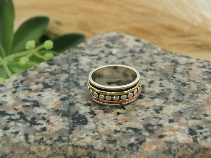 Spinner Ring 3 Tone, Silver, Copper & Brass NaturesEmporium Ring, Spinner Ring, Sterling Silver, Sterling Silver Ring