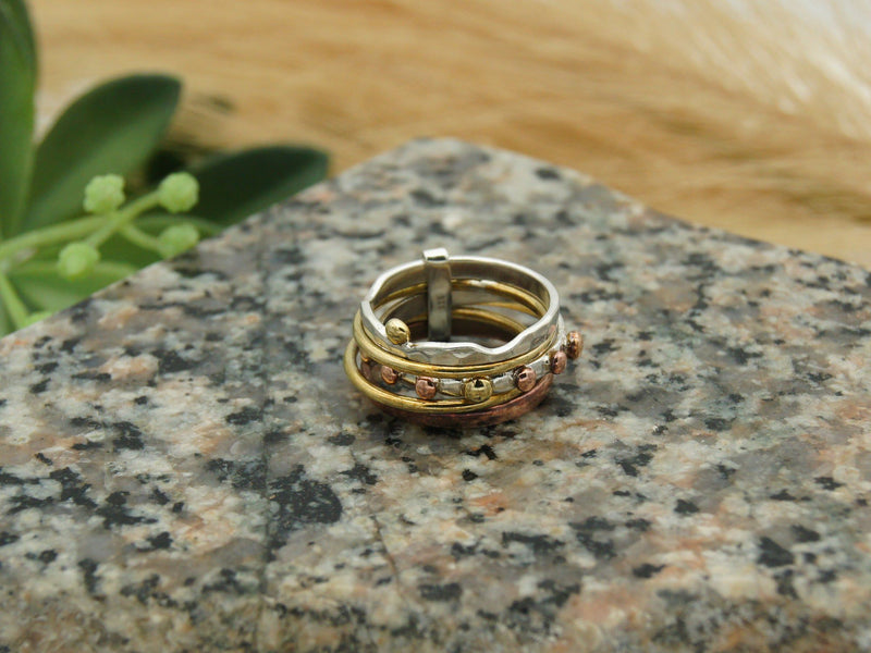 Stack Ring 3 Tone, Silver, Copper & Brass NaturesEmporium Ring, Spinner Ring, Sterling Silver, Sterling Silver Ring