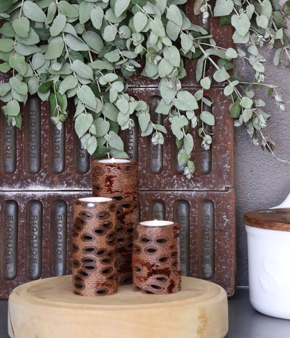 Tall Pillar Candle Banksia Gifts All Natural, Australian Made, Banksia, Banksia Gifts, Candle Holder