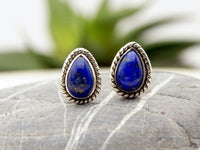 Teardrop Sterling Silver & Gemstone Stud Earrings NaturesEmporium Earrings, Lapis Lazuli, Pearl, SEP2022, Sterling Silver, Sterling Silver Earring, Studs
