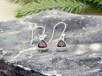 Triangle Gemstone Dangle Earrings NaturesEmporium Amethyst, Earrings, Garnet, SEP2022, Sterling Silver, Sterling Silver Earring